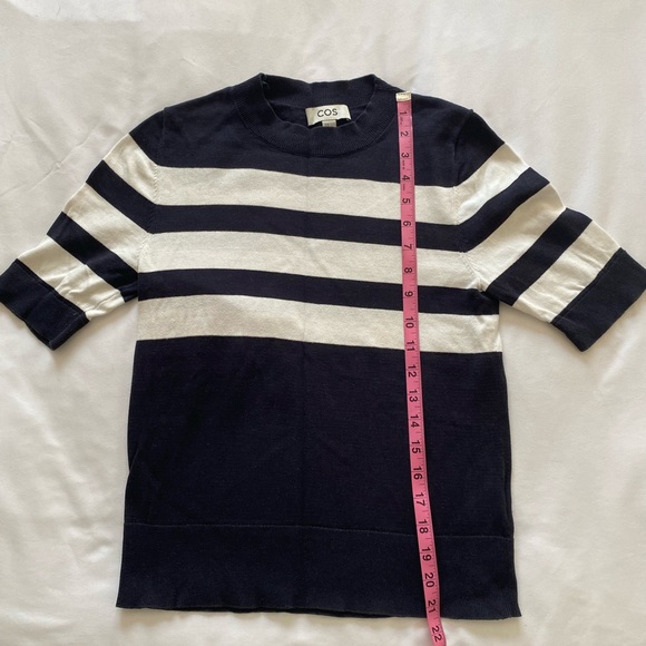 Cos Striped Short Sleeve Navy 100% Cotton Top - Picture 5 of 8